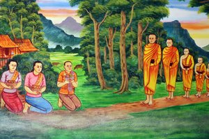 20151029, Vientiane, Laos : Temple bouddhiste Wat Si Muang (Simuong). Peinture représentant l