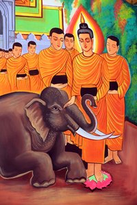 Temple bouddhiste Wat Si Muang (Simuong). Peinture représentant l