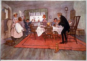 Un dîner de Noël en Angleterre, illustration de Will Owen, fin du 19e siècle