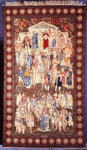 Tapis Kirman Maha"ir, représentant des personnages célèbres du monde antique et européen, de Moïse à Napoléon