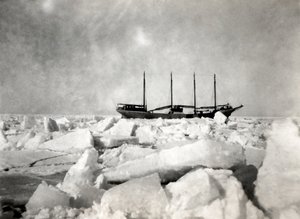 Un navire à quatre mâts naviguant parmi les icebergs - Unbekannter Künstler