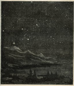 Une nuit étoilée parfaite pour observer le ciel. Gravure de « Les étoiles et les autres curiosités du ciel » de Camille Flammarion - Unbekannter Künstler