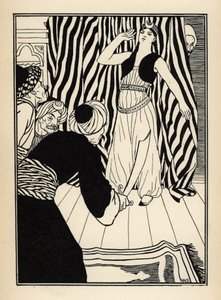 Un sultan cache le Baron de Münchhausen. Illustration de William Strang et JB Clark de « Les Aventures du Baron de Münchhausen » par Rudolf Erich Raspe (1789)