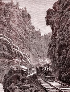 Un train traversant les montagnes du Colorado. États-Unis en 1886 - Unbekannter Künstler