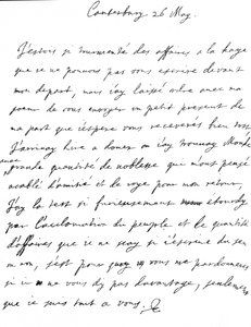 Lettre affectueuse de Charles II à sa sœur, Henrietta Anne, écrite en français à Canterbury, le lendemain de son arrivée à Douvres, 26 mai