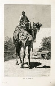 Un Égyptien et son enfant sur un chameau - Illustration de l