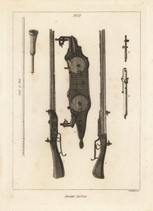 Ancienne carabine avec deux charges dans le même canon tirées par deux silex, silex, baguette et clés - Unbekannt