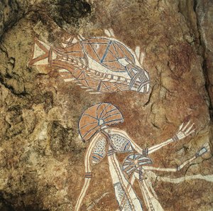 Australie, Territoire du Nord, Arnhem Land, Parc national de Kakadu, Nourlangie Rock, peintures rupestres aborigènes