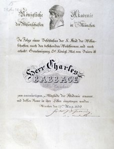 Diplôme honorifique de Babbage décerné à Charles Babbage - Unbekannt