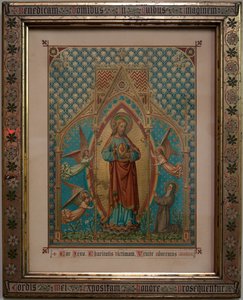 Bevere. Église paroissiale (Sint-Pietersbanden). Intérieur. Impression en couleur de dévotion. École S Lucas Gent, Propriété 1875, W Z Dreyt Brugge. Néo-gothique. - Unbekannt