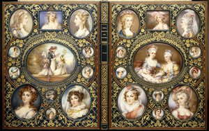 Reliure avec vingt-quatre miniatures de portraits, du livre "Costumes caractéristiques français" de Richard Brinsley Peake, 1816 - Unbekannt