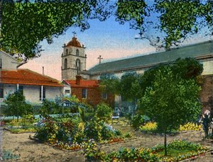 Californie : Mission San Buena Ventura et jardin - Unbekannter Künstler