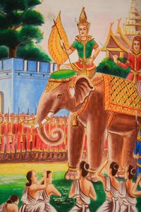 Œuvre au plafond représentant la vie de Bouddha. Temple Wat Si Sou Mang Karam. Vieng Vang, Laos