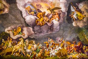 Peinture au plafond au Palazzo Ducale, Palais Royal, Château San Giorgio, Mantoue, Lombardie, Italie, Europe - Unbekannter Künstler