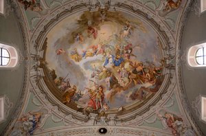 Peinture de plafond, photographie intérieure, église paroissiale catholique Saint-Georges, Neustift, vallée de Stubai, Tyrol, Autriche, Europe - Unbekannter Künstler