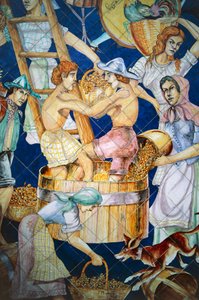 Panneau de carreaux de céramique représentant la récolte, Vietri sul Mare, Campanie, Italie, (détail)