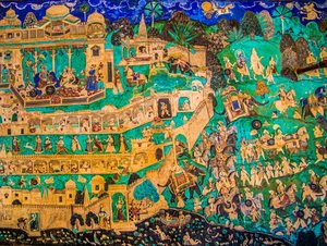 Cour de Chittra Shala avec des peintures fines virtuoses, Fort de Taragarh, Bundi, Bundi, Rajasthan, Inde, Asie - Unbekannter Künstler