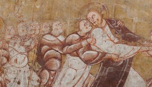 Église Saint-Martin. Intérieur. Peintures murales (fresque). Mur nord du chœur. Détail. Arrestation du Christ. XIIe siècle. - Unbekannt