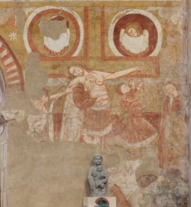 Église Saint-Martin. Intérieur. Peintures murales (fresque). Mur ouest de la nef. Détail. Descente de croix. XIIe siècle. - Unbekannt