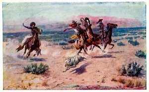 Cowboys à cheval attrapant un loup - Unbekannter Künstler