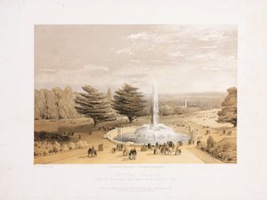 Palais de Cristal, après la Grande Exposition La fontaine et le parc depuis les marches de la terrasse du Palais de Cristal, c 1855