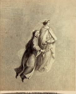 Dante et Béatrice volant à travers le firmament du Paradis. Illustration du Chant I du Paradiso de La Divine Comédie de Dante Alighieri. Œuvre de Francesco Scaramuzza dédiée à la Municipalité de Florence - Unbekannter Künstler
