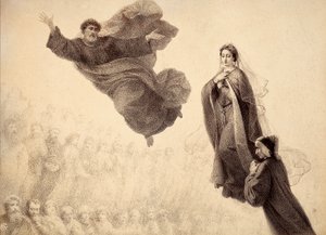 Dante et Béatrice rencontrent Saint Pierre. Illustration du Chant XXIV du Paradis de La Divine Comédie de Dante Alighieri. Œuvre de Francesco Scaramuzza dédiée à la Municipalité de Florence. - Unbekannter Künstler
