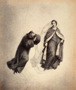 Dante se couvre le visage avec ses mains, submergé par le regard de Béatrice, si plein d