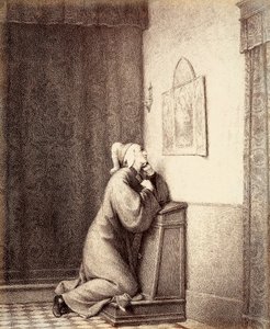 Dante à genoux en prière, le regard dirigé vers un triptyque. - Unbekannter Künstler