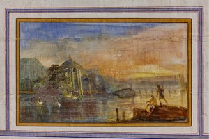 Détail de la décoration représentant un paysage, La Salle Rouge, Appartement Royal, Palais des Normands, Palerme, Sicile, Italie - Unbekannter Künstler