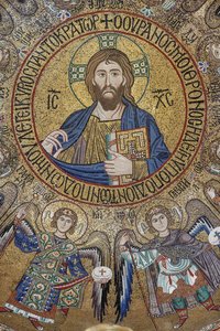 Dôme du transept : mosaïque "Christ Pantocrator bénissant entre anges et archanges", XIIe siècle, Chapelle Palatine, Palais des Normands, Palerme, Sicile, Italie