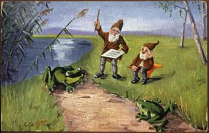 Nains et grenouilles, vers 1910 - Unbekannter Künstler