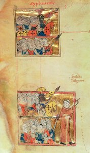 Deux miniatures montrant des croisés dirigés par Pierre l
