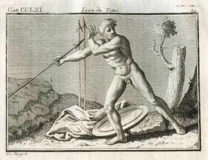 Études sur la figure humaine lançant un objet avec grande impétuosité. Gravure du « Traité de la peinture » de Léonard de Vinci