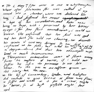 Extrait du journal du roi Édouard VI décrivant la visite de sa sœur Marie à Westminster, ses tentatives de la persuader de changer sa pratique religieuse et de cesser d