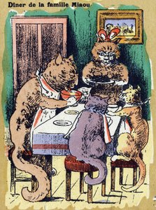 Dîner de famille miaou. Alphabet illustré. Imageries réunies à Jarville-Nancy, début du 20ème siècle. Dim: 40 x 29 cm - Unbekannt