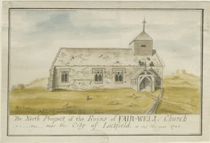 Église de Farewell : dessin à la plume coloré, 1744 - Unbekannt