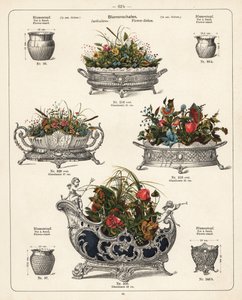 Supports de fleurs, plats de fleurs, vases et jardinières. Lithographie d