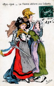 La France délivrant ses enfants (Alsace et Moselle, Lorraine), carte postale par Fercham - Unbekannt