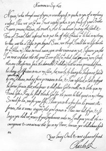 Lettre amicale de Charles Ier à son neveu, le prince Maurice, écrite à Newtown, Powys, Pays de Galles, 20 septembre