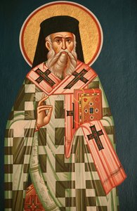 Icône orthodoxe grecque représentant un évêque saint - Unbekannt