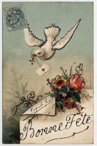 Carte de vœux : un oiseau apporte une lettre scellée - Carte postale datée de 1906