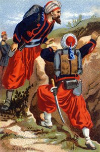 H : Zouaves. Gravure dans "Alphabet militaire". Initiales de l