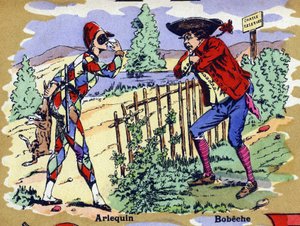 Arlequin et Bobeche. Alphabet illustré. Imageries réunies à Jarville-Nancy, début du XXe siècle. Dim: 40 x 29 cm. Lithographie sur fond bistre - William M. Timlin