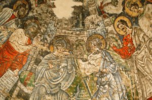 Monastère copte de la Sainte Vierge et de Saint Jean Kame : fresque du IXe siècle : L