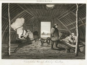 Hutte du Kamtchatka (péninsule extrême-orientale de la Russie) et traîneau de transport, vers 1810 - Unbekannt