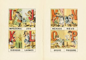 I : Imprudence ; J : Joie ; K : Kiosque ; L : Larmes ; M N O P : Ménage, Nœud, Ordre, Poissons - Gravure extraite de ABCD des petites filles. Pellerin & Cie, imprimeur-éditeur, Epinal, vers 1890. Série A. - Unbekannt