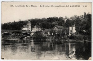 Île-de-France, Val-de-Marne (94), La Varenne : les rives de la Marne et le pont de Chennevières, avec le château des Rets - Carte postale datée de 1910-1919 - Unbekannt