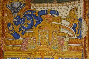 Inde, Tamil Nadu, Srirangam, Temple hindou Sri Ranganathasvami (orig 10e siècle), peinture murale de Vishnu