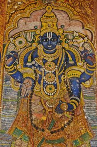 Inde, Tamil Nadu, Srirangam, Temple hindou Sri Ranganathasvami (orig 10e siècle), peinture murale de Vishnu